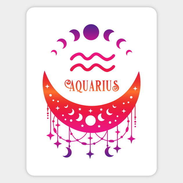 Rainbow Ombre Moon Phases and Aquarius Zodiac Symbol Sticker by Cheeky Witch